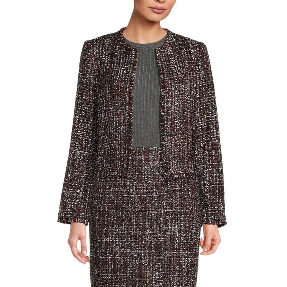 NWT Calvin Klein Open Front Tweed Blazer Jacket S47JW609 Black Red Multi 6 - Picture 2 of 8